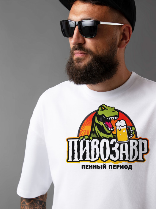 Футболка с принтом Пивозавр